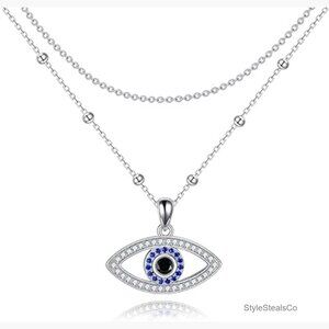 Sterling Silver Hamsa Evil Eye Pendant Necklace with Zircon Stone